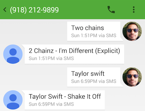 Play My Jam SMS interface